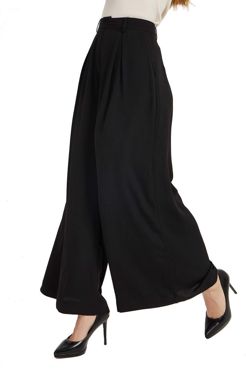 Tronjori Women High Waist Casual Wide Leg Long Palazzo Pants Trousers Regular Size(S, Black) - Image 1